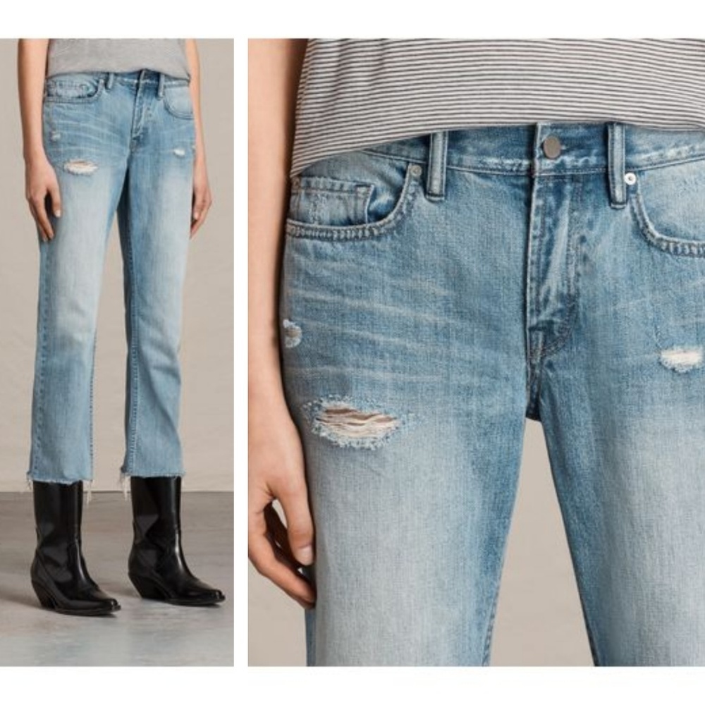 All Saints Serene Crop Destroyed Distressed Kick Flare Mid Rise Jeans - Picture 3 of 8